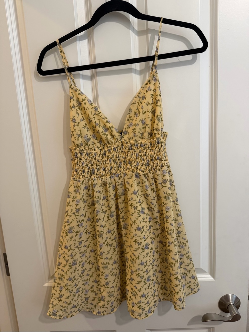 Butter yellow floral mini tank dress, size small